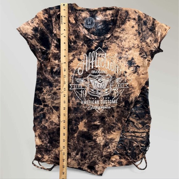 Affliction Womens T-Shirt American Customs 73 Foil Graphic Raw Edges Size Lrg - Picture 8 of 9